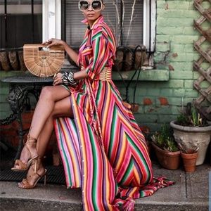 Long Boho Style Stripped Maxi Dress